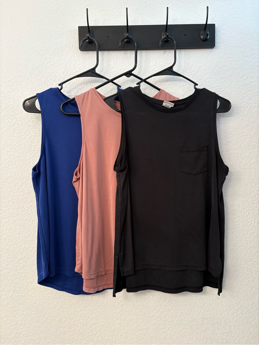 a new day Sleeveless Pocket Tank - Black, Blue, Mauve